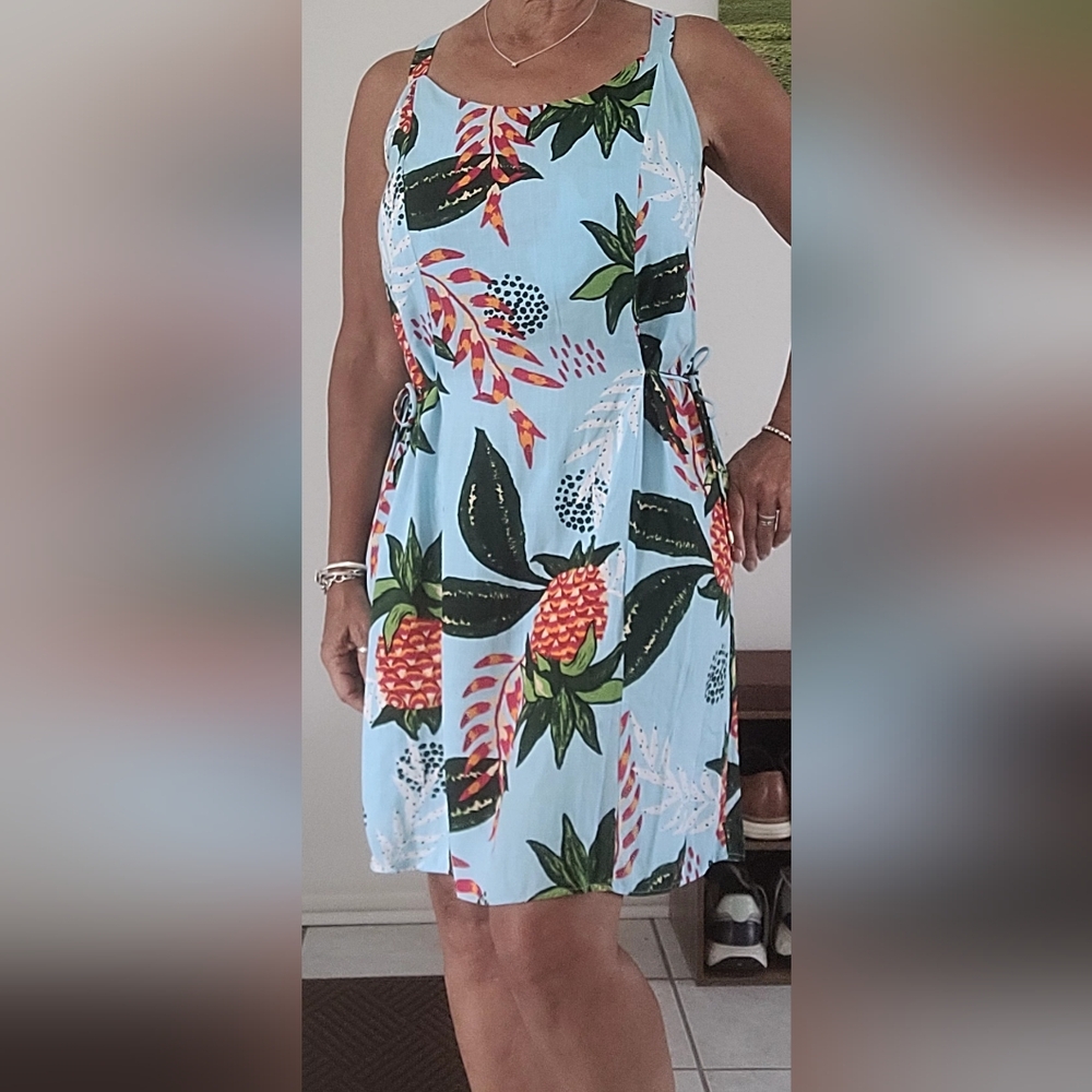 Brazilian Tropical Print Blue Dress